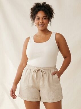 Reitman’s Linen Blend Woven Drawstring Woman Lady Plus Size 22 Shorts Beige